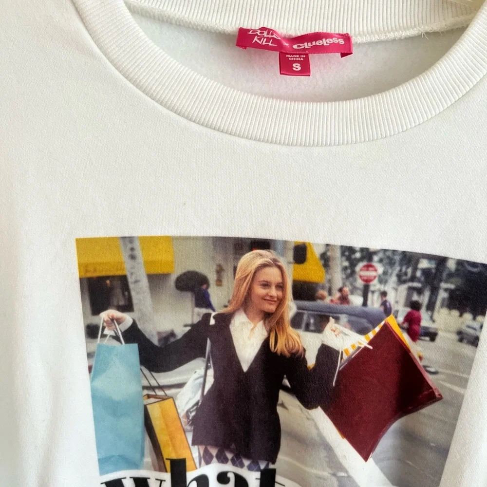 Dolls Kill White 'Whatever' Graphic Sweatshirt - Picture 2 of 3